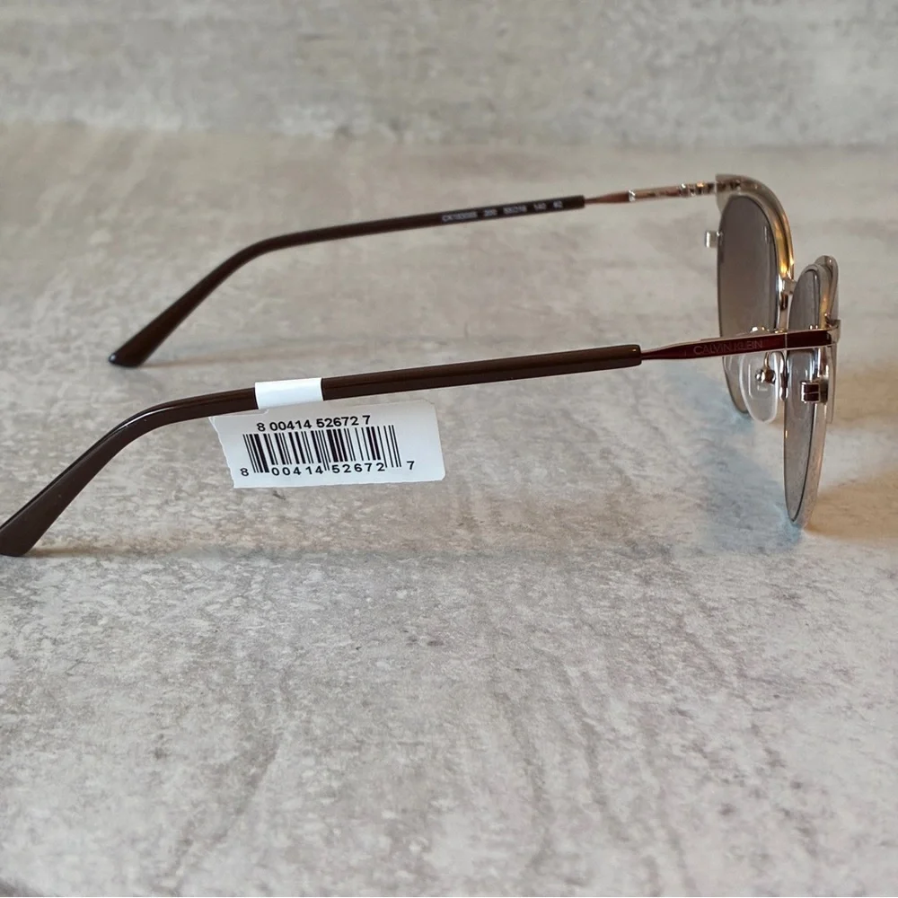 NWT Calvin Klein CK19309SG Satin Brown Cat Eye Sunglasses 55-16-140 w/Case